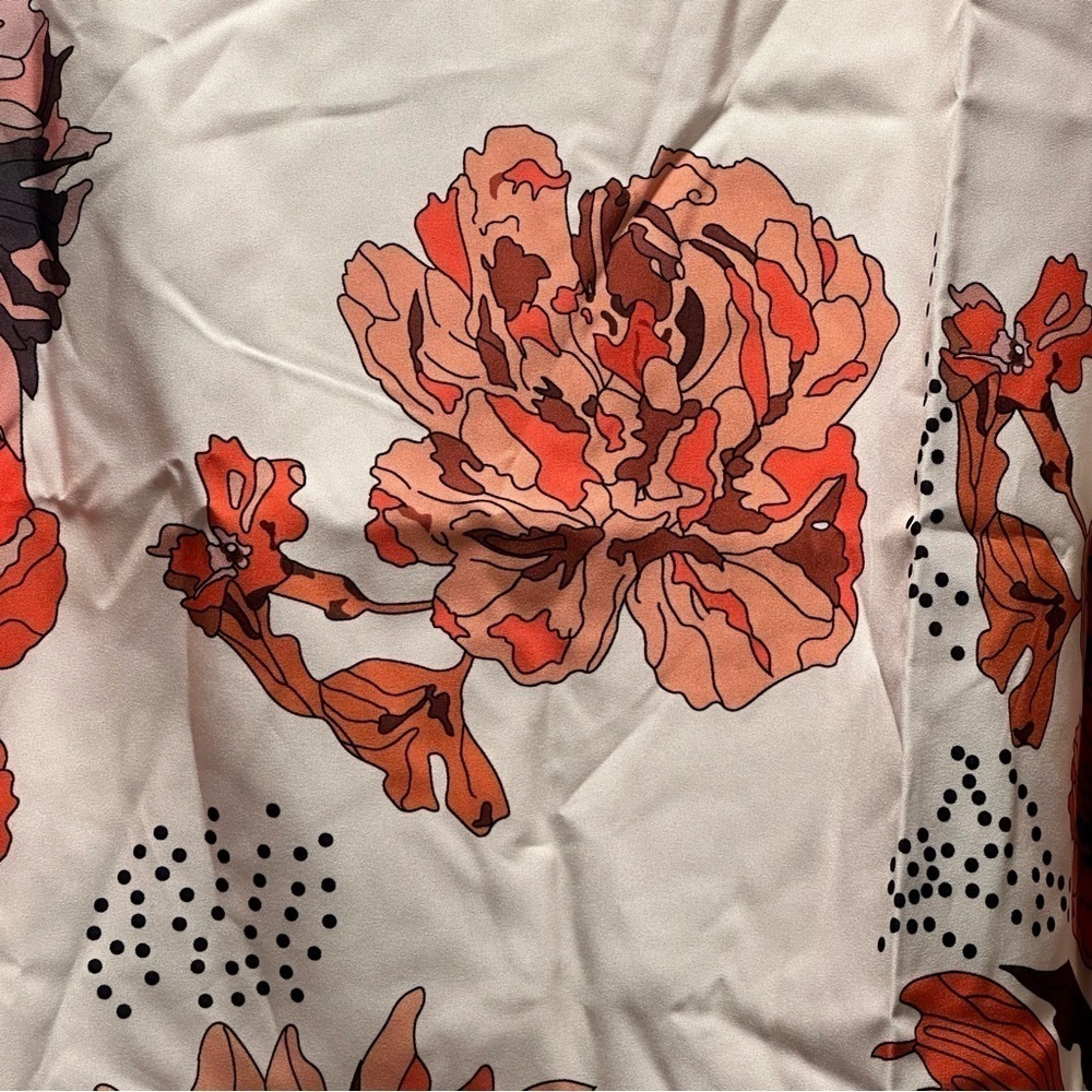 NEW Floral Print V-neck Blouse Fall Long Lantern Sleeve Loose Fit. Satin Like S - Picture 12 of 15